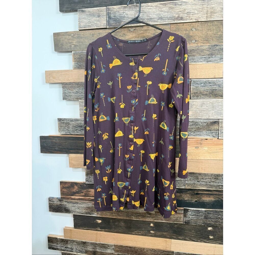 Gudrun Sjoden button front tunic top blouse shirt pockets size Small